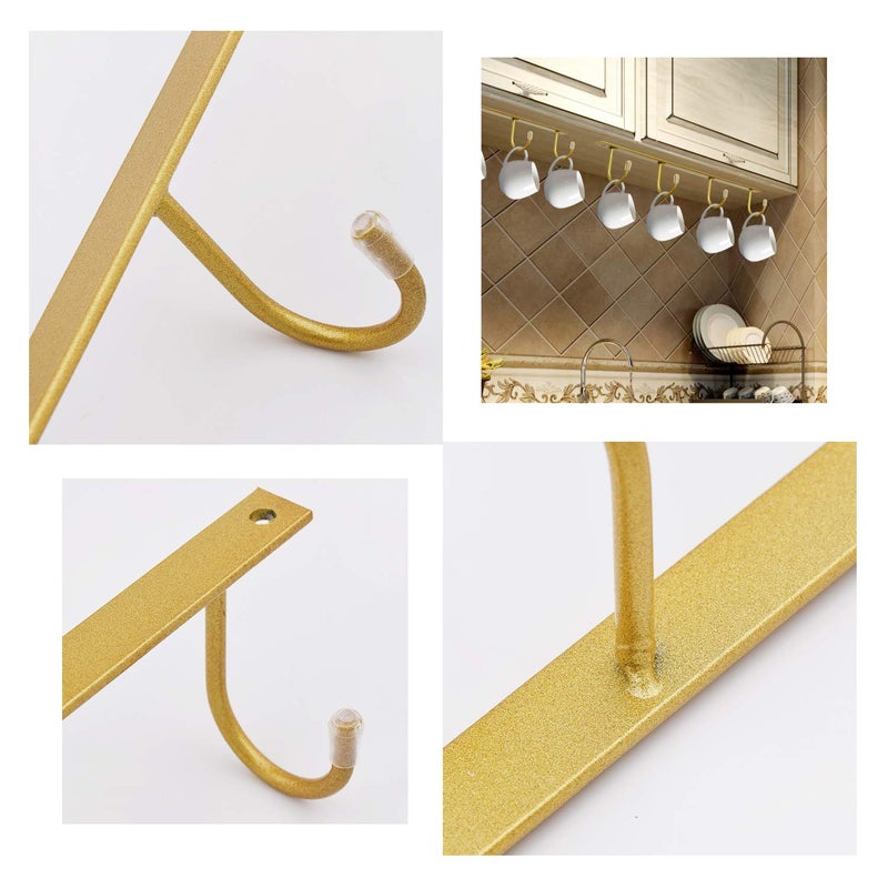 MOCOUM Under Cabinet Metal Mug Holder - Iron Hanging Rack for Coffee Cups and Kitchen Utensils Display (Gold, 3) - Image 4